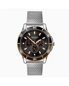 Gents Sekonda Watch Silver Case, Silver Mesh with Black-Dark Brown Dial & Day Date Feature - 1841