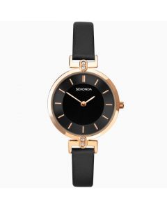 Ladies Sekonda Watch Rose Gold Case, Black Strap with Black Dial  - 40297