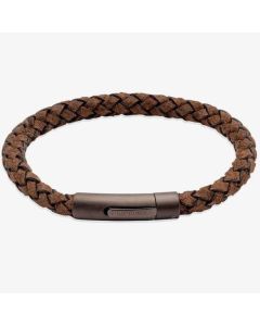 Unique & Co Coconut Brown Leather & Gunmetal Steel Clasp 19cm