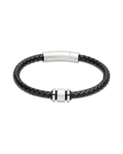 Unique & Co Mens Black Leather Bracelet B510BL 21cm