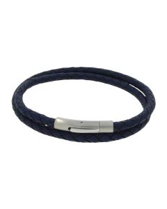 Unique & Co Navy Leather Mens Bracelet B511NV 21cm