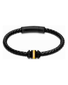 Unique & Co Mens Black Leather Bracelet B524GO 21cm