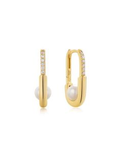 Gold Pearl Interlock Oval Hoop Earrings