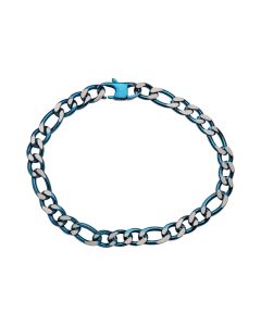 Unique & Co Stainless Steel 7mm Figaro Bracelet with Polished Blue Plating 21cm