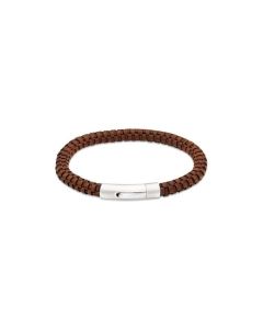 Unique & Co Dark Brown Leather Edge Bracelet with Matte and Polished Steel Clasp, 21cm