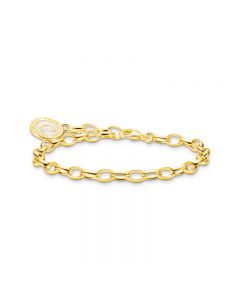 Thomas Sabo Medium Link Charm bracelet with shimmering, white cold enamel gold plated - 17cm